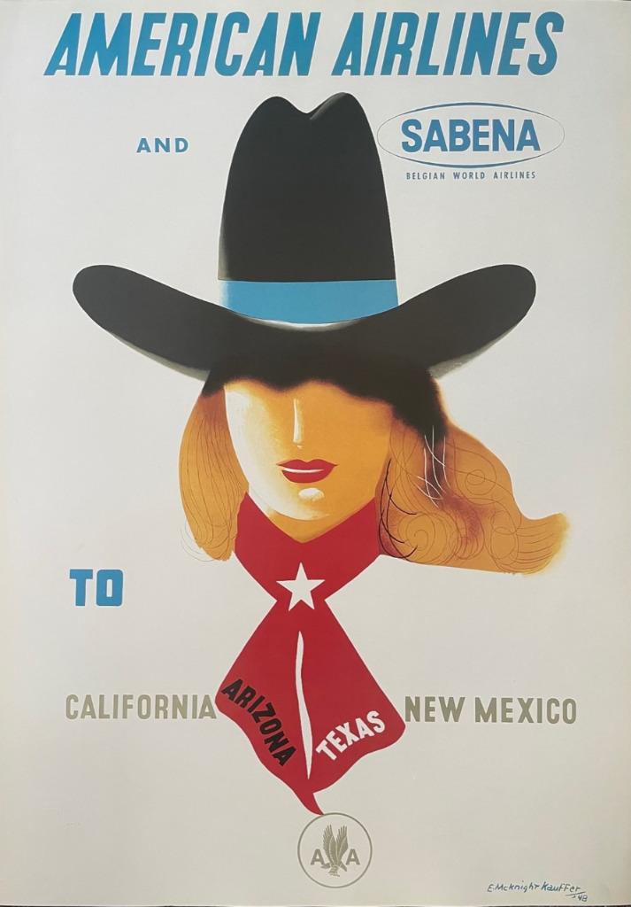 Affiche Sabena American Airlines Californië, Enlèvement ou Envoi