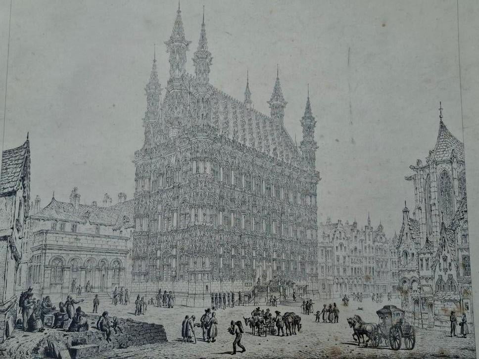 Antiek gravure stadhuis leuven john coney 1786/1833, Antiek en Kunst, Kunst | Etsen en Gravures, Ophalen of Verzenden