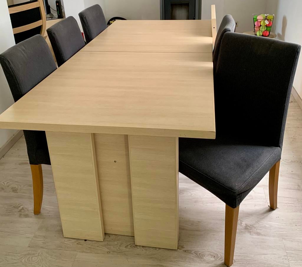 Table de salle a manger en chene clair + allonge 5 chaises, Ophalen, Eikenhout, Vijf personen of meer, Rechthoekig