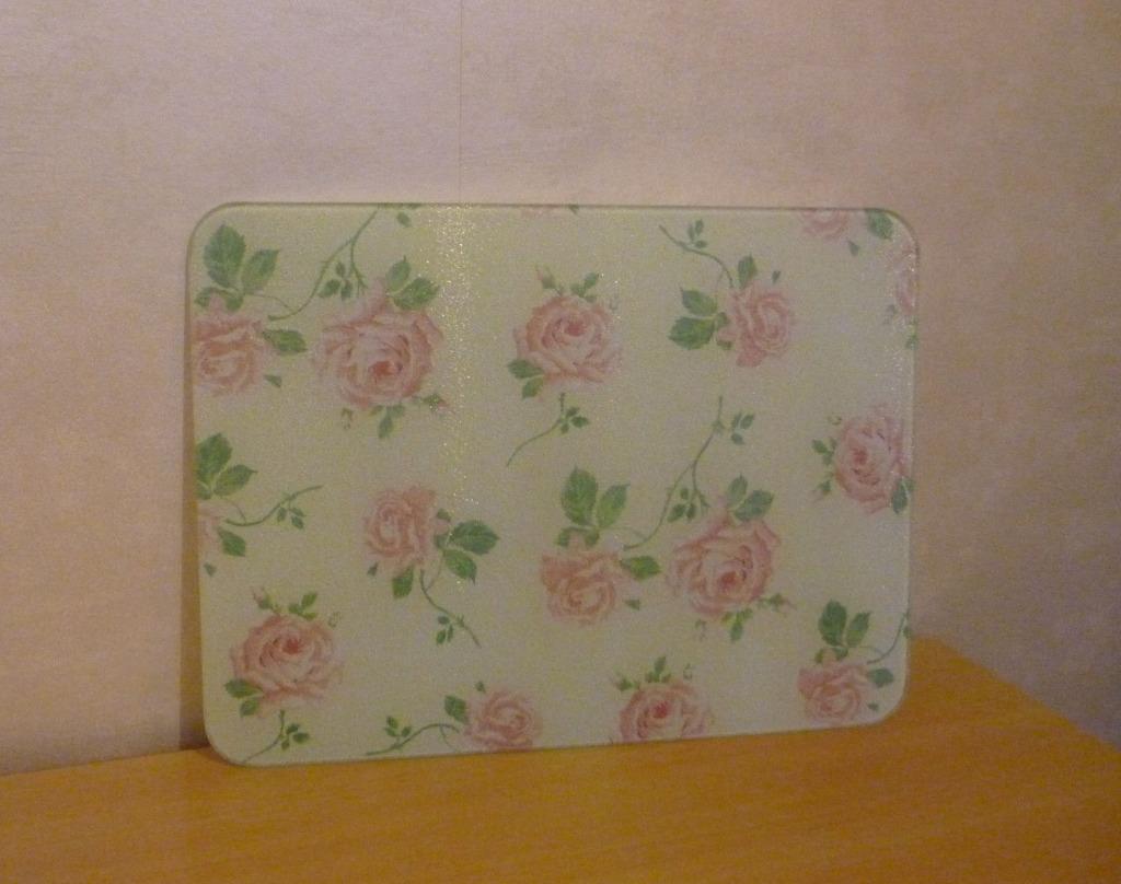 Glazen plaat keuken snijplank wit met roze groene rozen, Ophalen of Verzenden