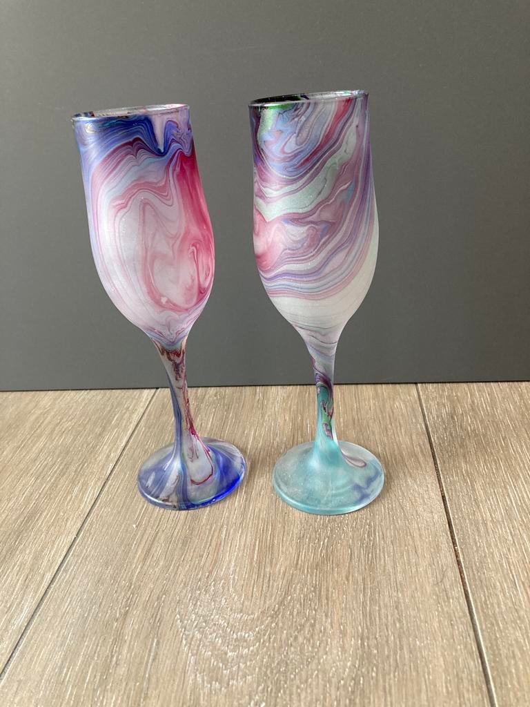 Set 2 decoratieve champagneglazen, Ophalen of Verzenden, Gebruikt