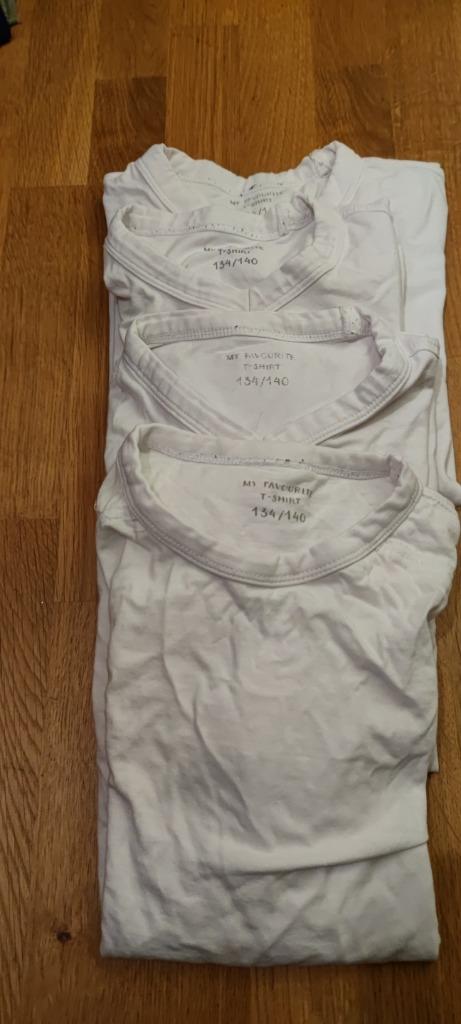Pakketje witte longsleeves ronde of v-hals maat 134 140, Ophalen of Verzenden, Gebruikt, Jongen of Meisje, Shirt of Longsleeve