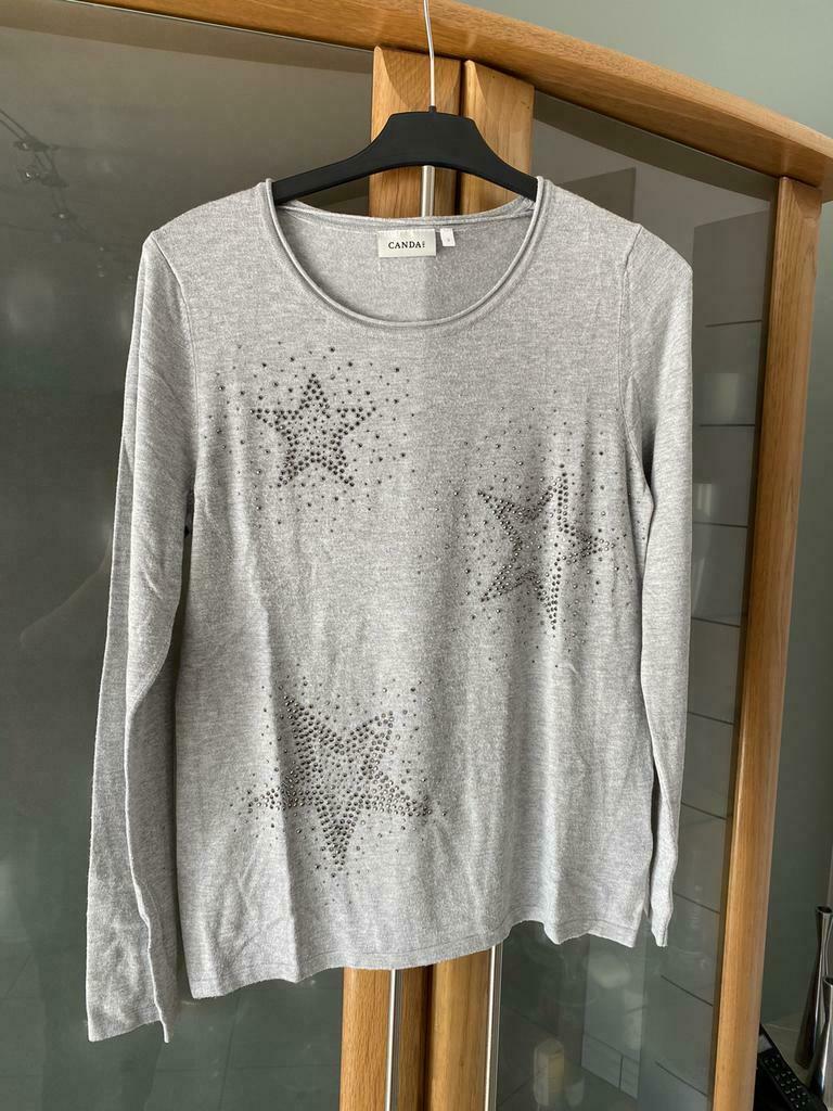 Pull gris S avec strass étoiles, taille S, Canda, Porté, Taille 36 (S), Gris