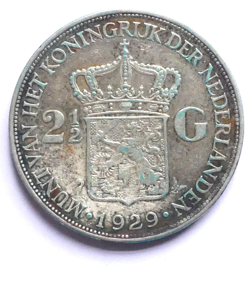 Monnaie Pays-Bas 2 1/2 gulden 1929 - Argent, Monnaie en vrac, 2½ florins, Argent, Reine Wilhelmine
