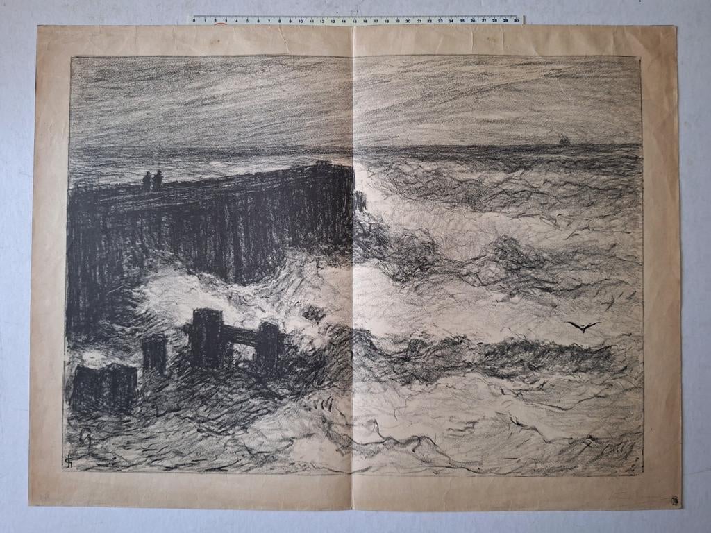 Litho Carel Nicolaas Storm van 's Gravesande Zeegezicht, Antiek en Kunst, Ophalen of Verzenden