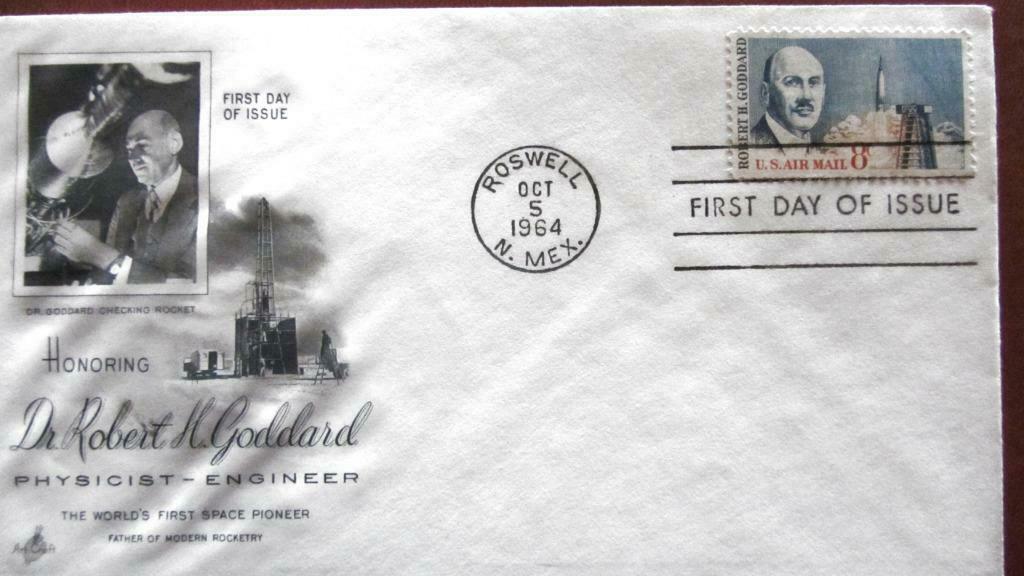 FIRST DAY COVER- RUIMTEVAART- DR. ROBERT GODDARD- U.S.A., Ophalen of Verzenden, Gestempeld, Overige thema's