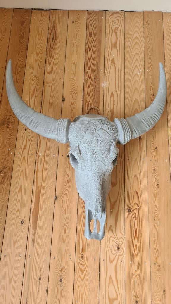 Buffel schedel skull boho decoratie grijs nieuw, Verzamelen, Ophalen, Nieuw