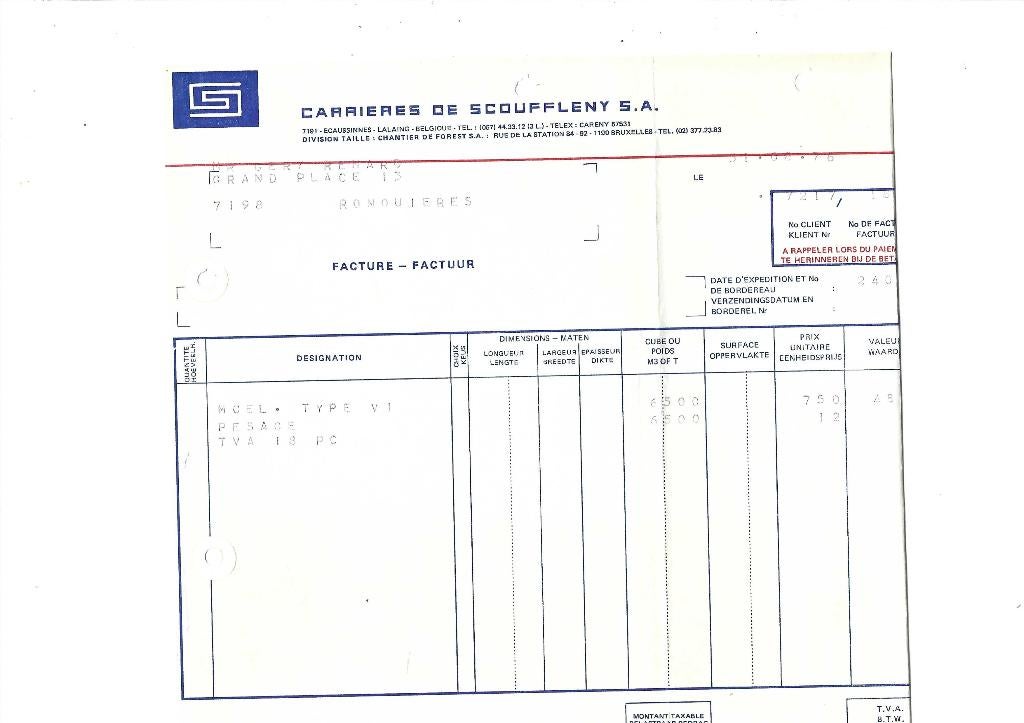 Ancienne facture 1976, Collections, Enlèvement ou Envoi, Utilisé
