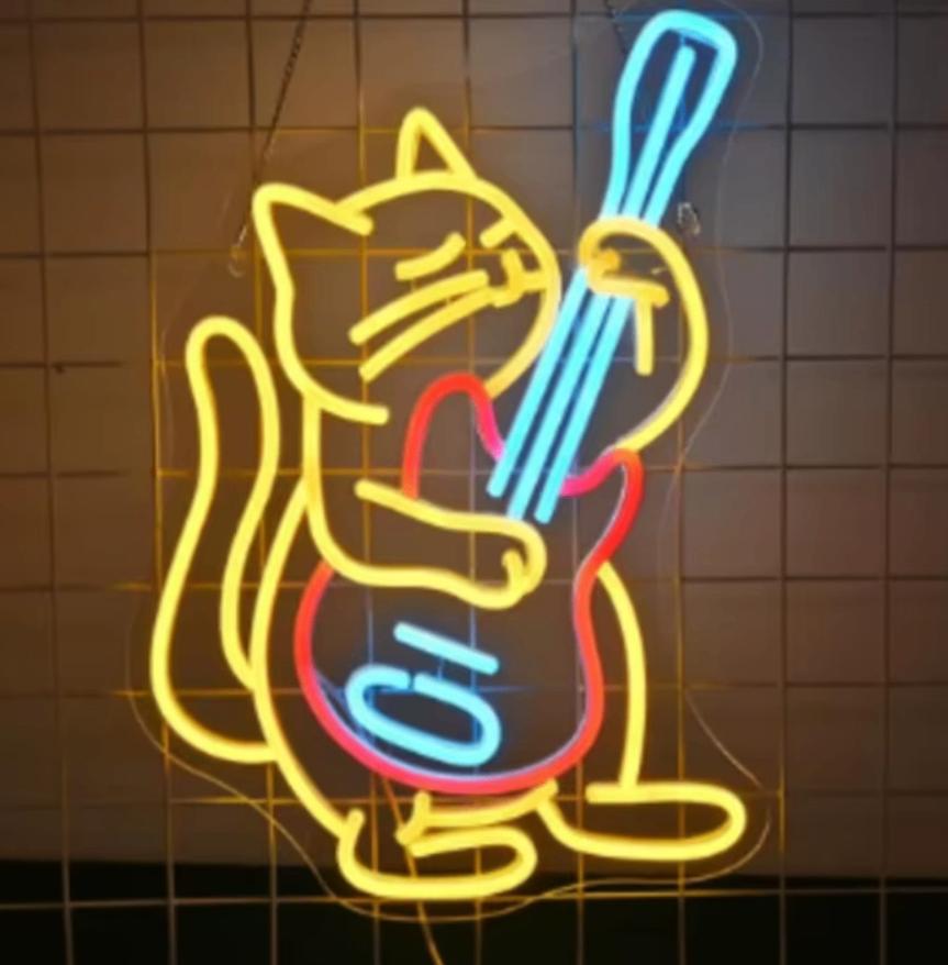 LED lamp neon stijl Kat met Gitaar (38.5x30cm), Ophalen of Verzenden, Nieuw