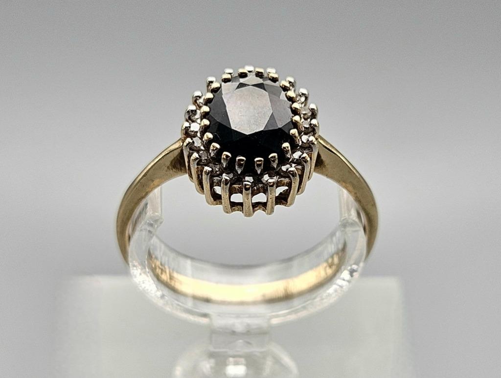 Bague vintage en or avec saphir bleu et diamant. 2025/79, Enlèvement ou Envoi, Comme neuf, Or, 17 à 18