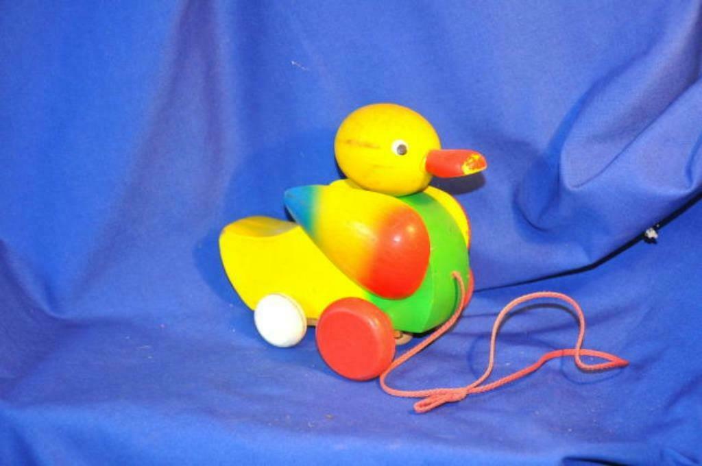 § jouet en bois vintage gros canard a tirer roue blanche, Enlèvement ou Envoi, Utilisé, Jouet à Pousser ou Tirer