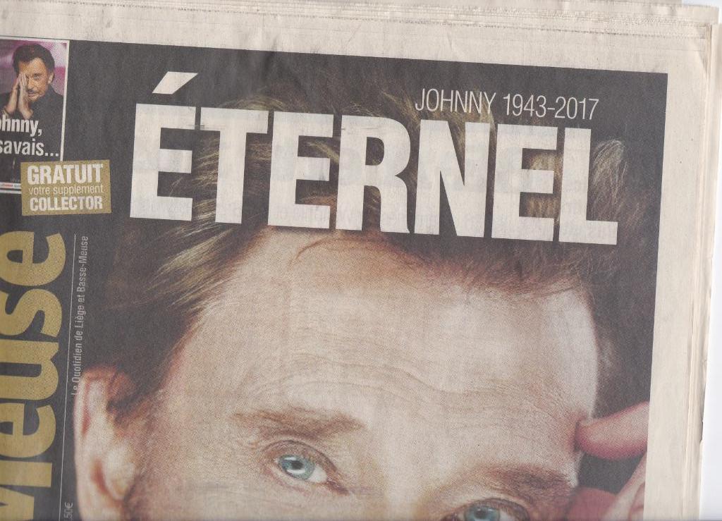 Krant „La Meuse” het leven van Johnny Hallyday 1943-2017, Verzamelen, Ophalen of Verzenden, Krant