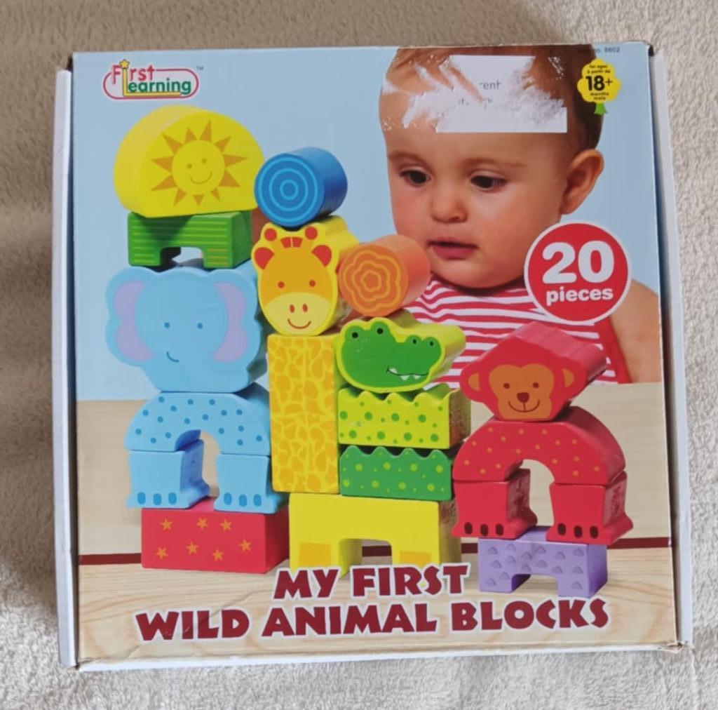 Blokkendoos wilde dieren, Kinderen en Baby's, Speelgoed | Houten speelgoed, Ophalen of Verzenden, Gebruikt