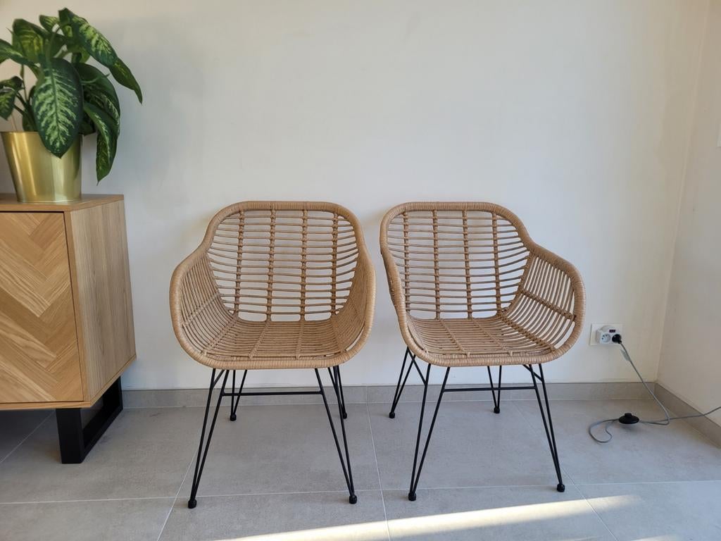 Set van 2: rotan kuipstoelen lounge, Huis en Inrichting, Stoelen, Zwart, Ophalen
