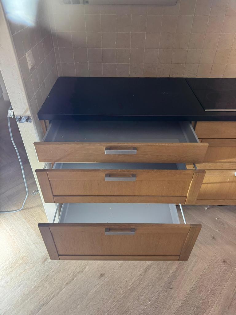 Massief Eiken Kwaliteits Keuken + Bosch + GEDEMONTEERD, Huis en Inrichting, Ophalen of Verzenden, Graniet of Steen, Hoekkeuken