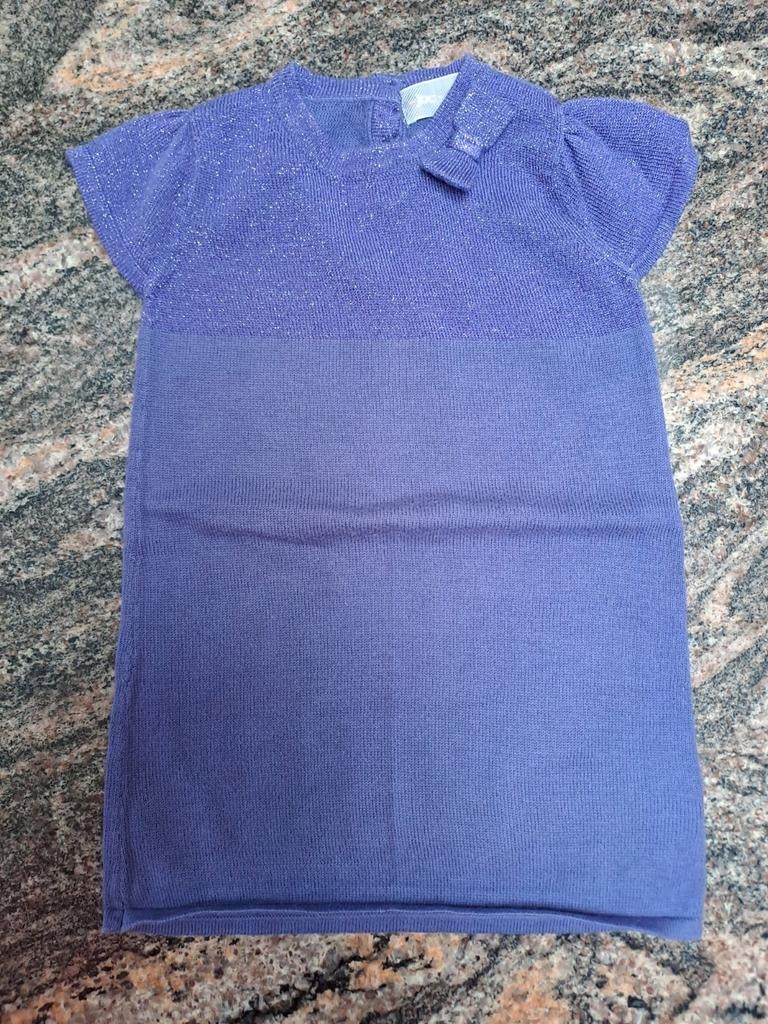 Mt 80 Paarse gebreide jurk met strik en glinsters, Kinderen en Baby's, Babykleding | Maat 80, Meisje, Jurkje of Rokje, JBC, Ophalen of Verzenden
