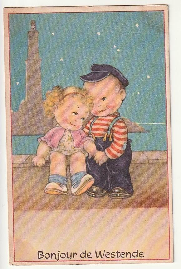 Un bonjour de Westende 2 verliefde kinderen Coloprint, Verzenden, Gelopen, West-Vlaanderen