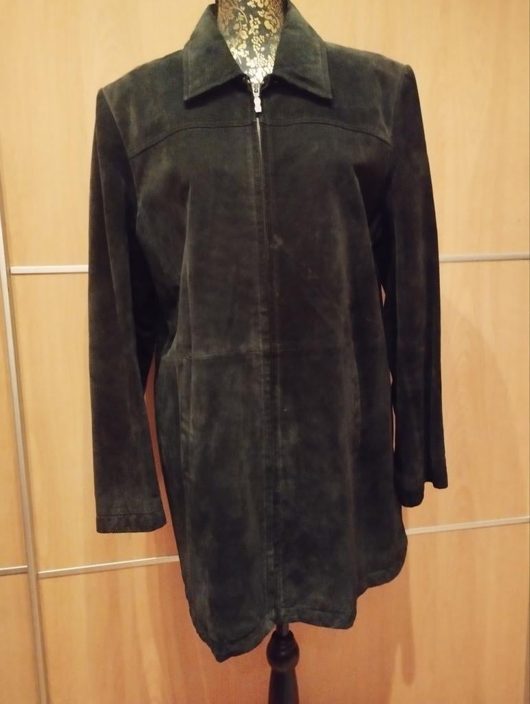 Longue veste en daim noir taille 42/44, Enlèvement, Comme neuf, Noir