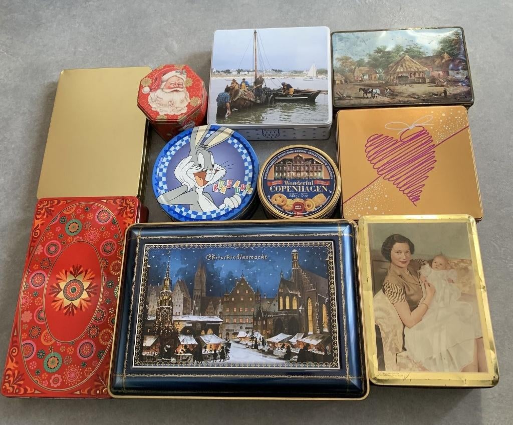 Kerstverpakkingen : blikken dozen kokers wijn vintage xmas, Enlèvement ou Envoi