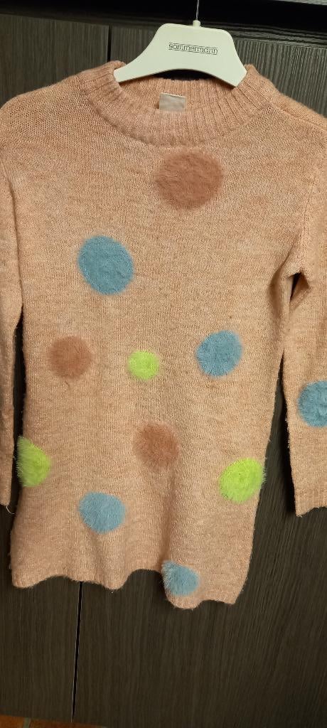 roze gebreide jurk met bollen Hema maat 122-128, Kinderen en Baby's, Kinderkleding | Maat 122, Meisje, Ophalen of Verzenden, Zo goed als nieuw