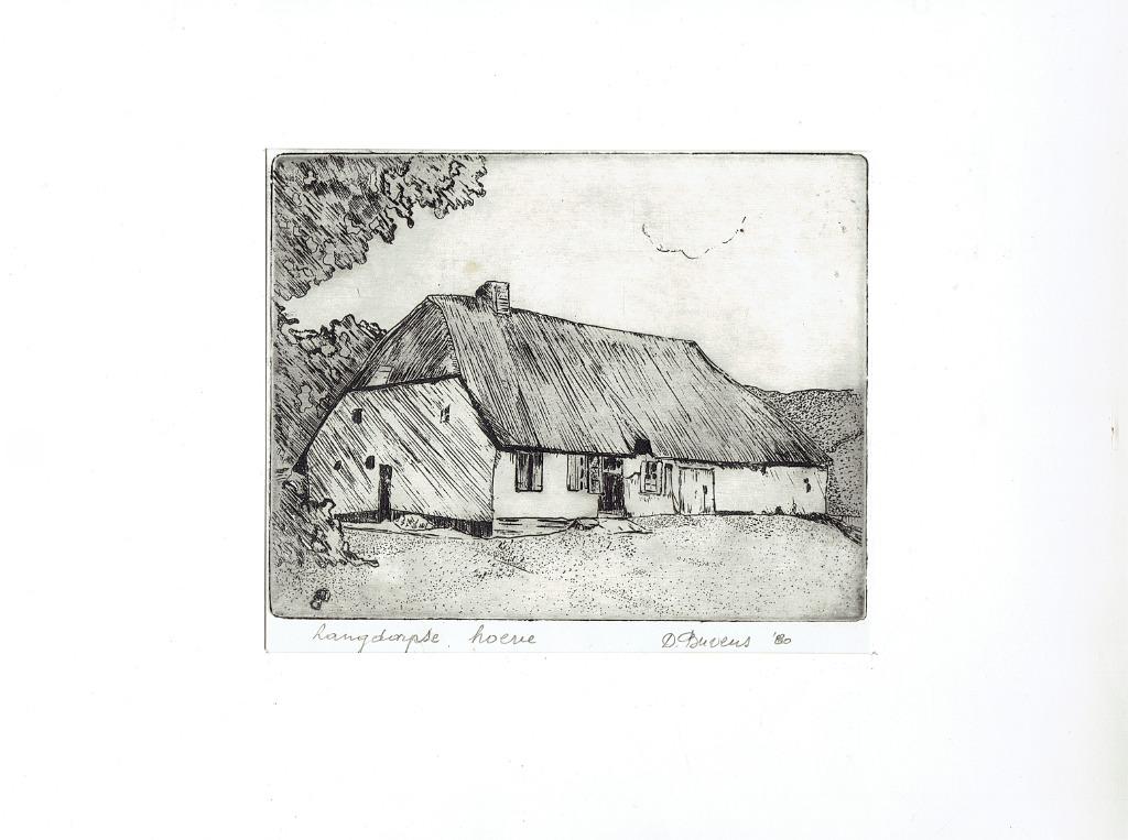 ets.  Verdwenen lemen Langdorpse hoeve, Antiek en Kunst, Kunst | Etsen en Gravures, Ophalen of Verzenden