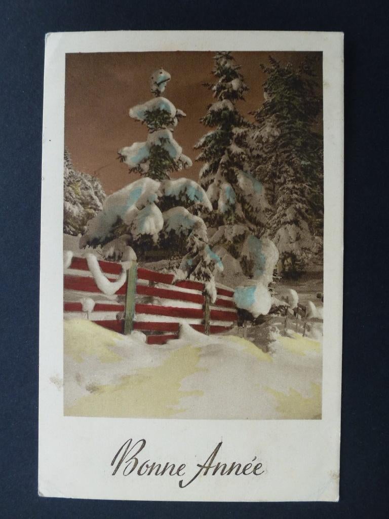 Nieuwjaar  oude prentkaart Bonne Année, Verzamelen, Ophalen of Verzenden, 1940 tot 1960, Gelopen, Feest(dag)