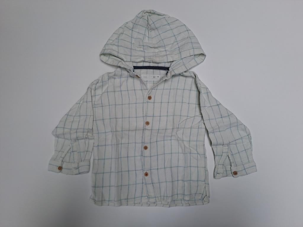 Mt 98 Wit blauw geruit hemd met kap, Kinderen en Baby's, Kinderkleding | Maat 98, Gebruikt, Overhemd of Blouse, Ophalen of Verzenden
