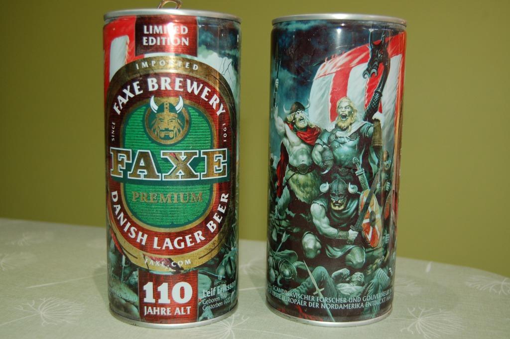 FAXE premium Beer Denemarken - Vikings - 2 lege blikken 1L, Ophalen of Verzenden, Gebruikt, Overige typen, Overige merken