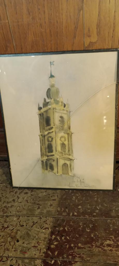 Aquarel gesigneerd Beffroy de Mons, 28x34, n258, Antiek en Kunst, Kunst | Schilderijen | Klassiek, Ophalen of Verzenden