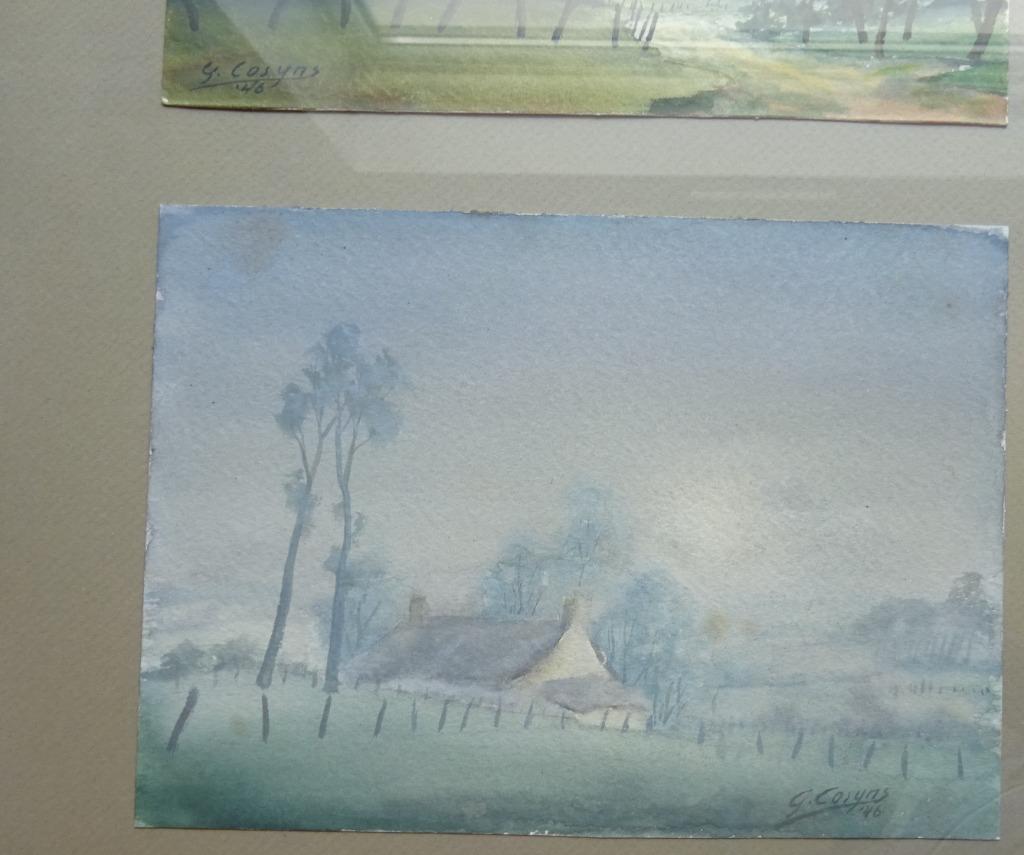 Gies Cosyns, 3 originele aquarellen in 1 lijst, Antiek en Kunst, Ophalen