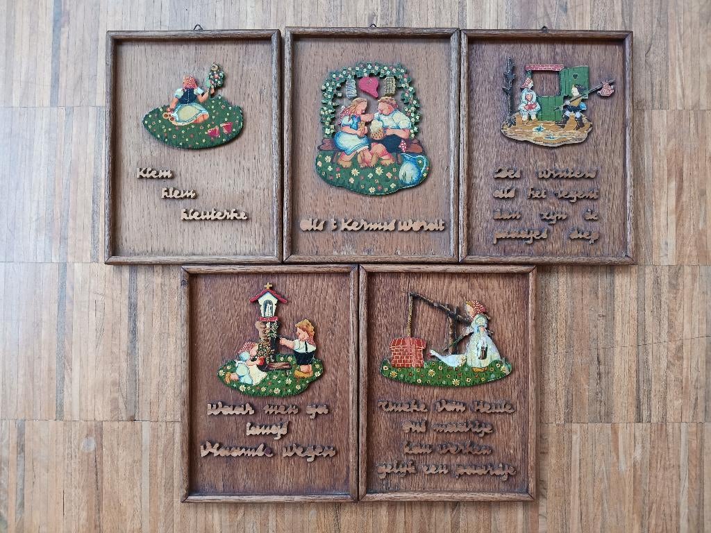 Set van 5 nostalgische houten spreuken, Ophalen of Verzenden, Zo goed als nieuw