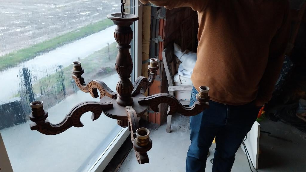 Houten luster, Antiek en Kunst, Curiosa en Brocante, Ophalen of Verzenden