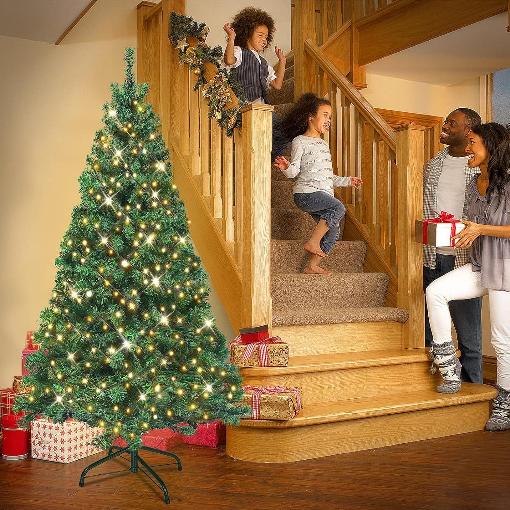 Groene Kerstboom 210cm Met 350 Vast Ingebouwde Led's Autom., Diversen, Kerst, Nieuw, Verzenden