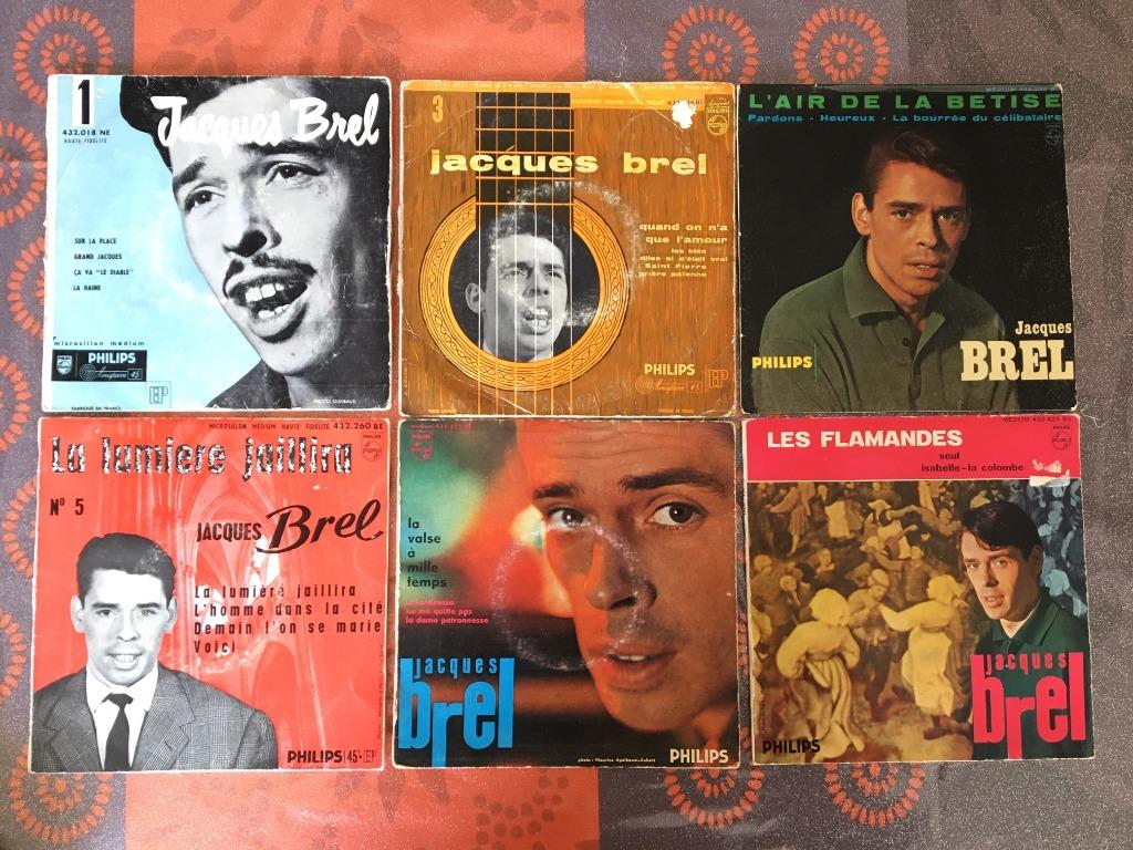 21 45tours originaux de Jacques BREL, CD & DVD, Envoi, Avant 1960, Utilisé