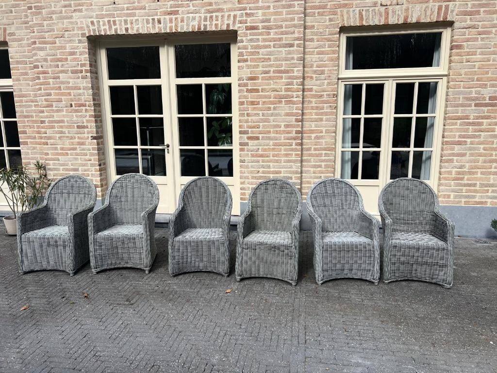 6 landelijke wicker tuinstoelen – rotan look – zeer stevig, Jardin & Terrasse, Chaises de jardin, Utilisé, Rotin, Enlèvement