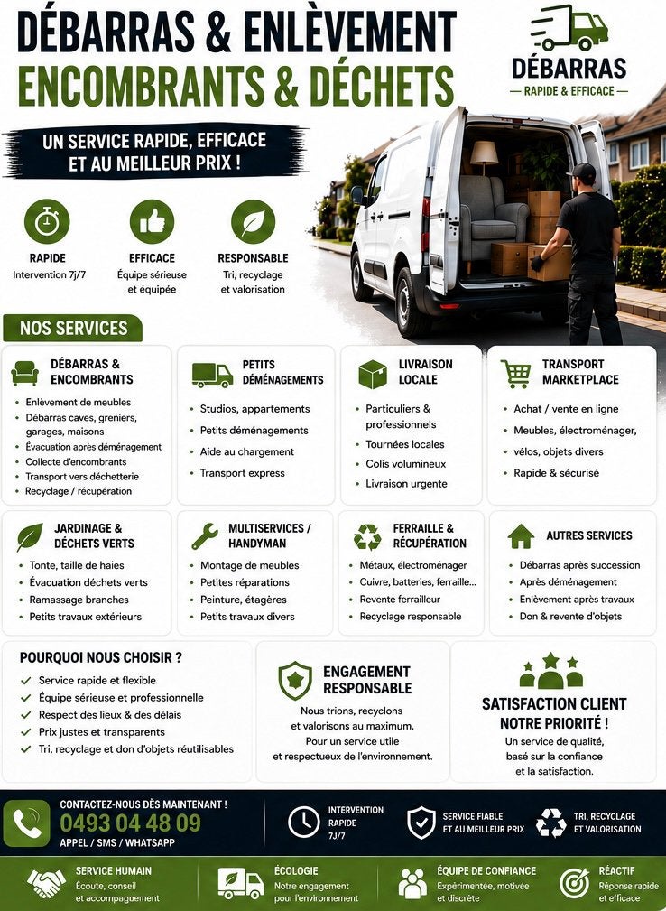 Désencombrage, transport, jardinage,…, Tickets en Kaartjes, Overige Tickets en Kaartjes