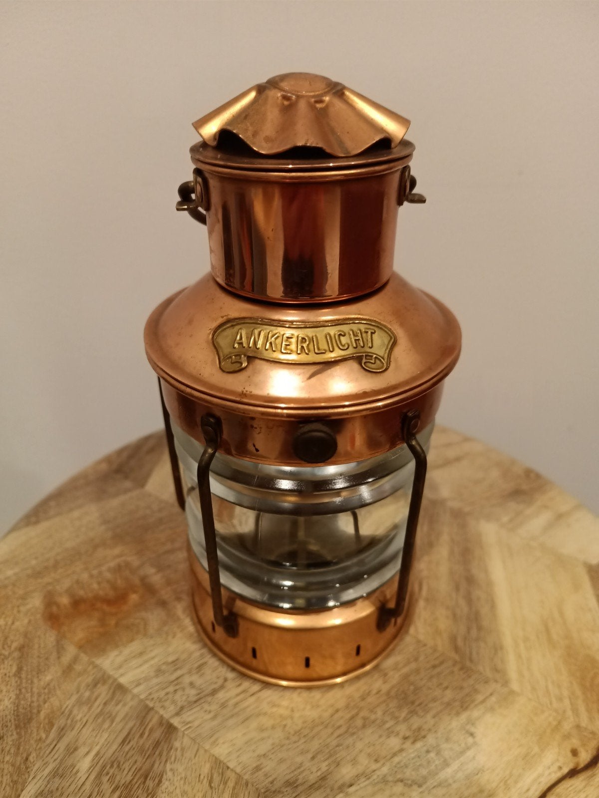 authentieke scheepslamp/ankerlicht met ggg glasstempel, Enlèvement ou Envoi, Comme neuf, E14 (petit), 23 cm