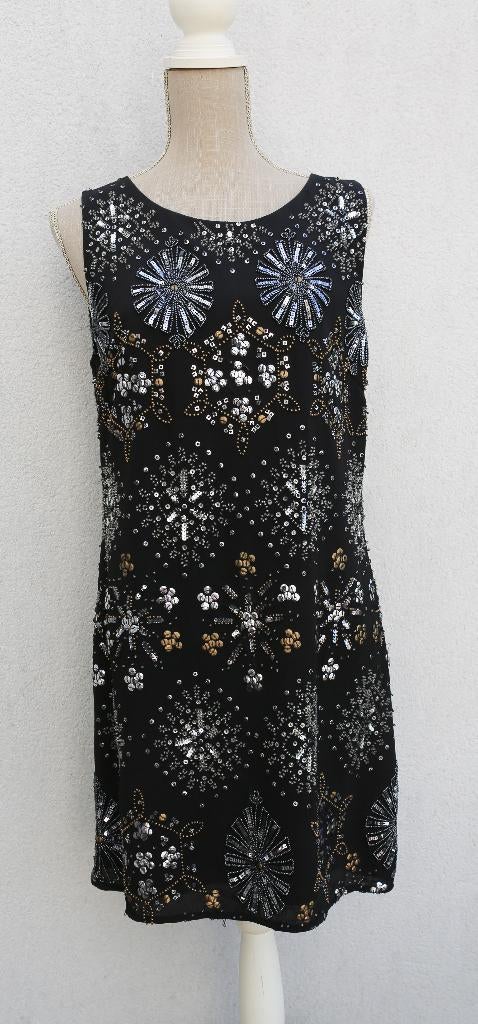 Mooie jurk met lovertjes in L, Maat 38/40 (M), Mango, Zwart, Nieuw