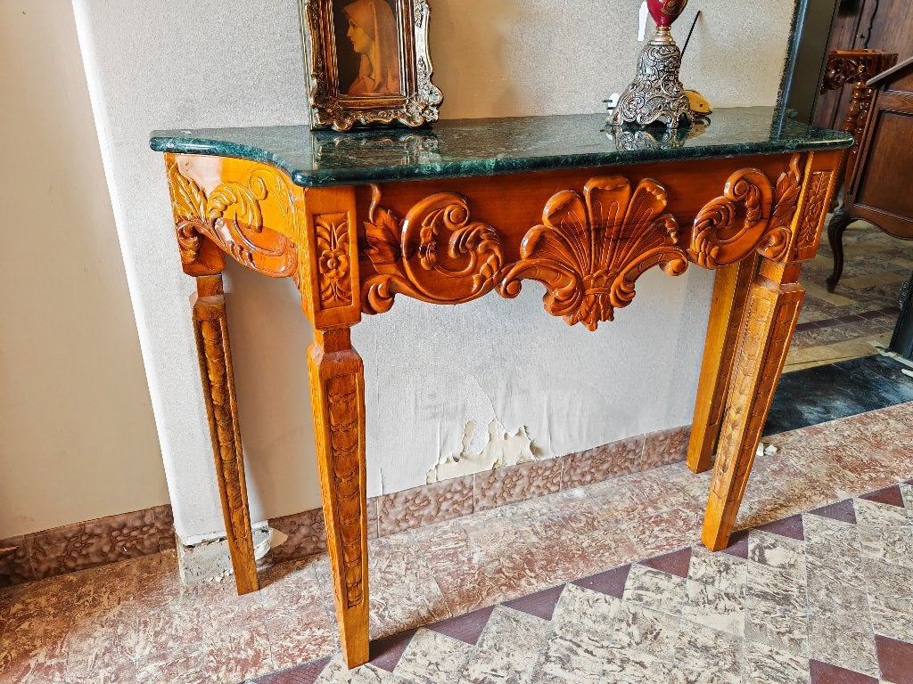 oude console met groen marmeren blad B 110 D 32 H 79, Ophalen, Gebruikt, 100 tot 150 cm, Overige vormen