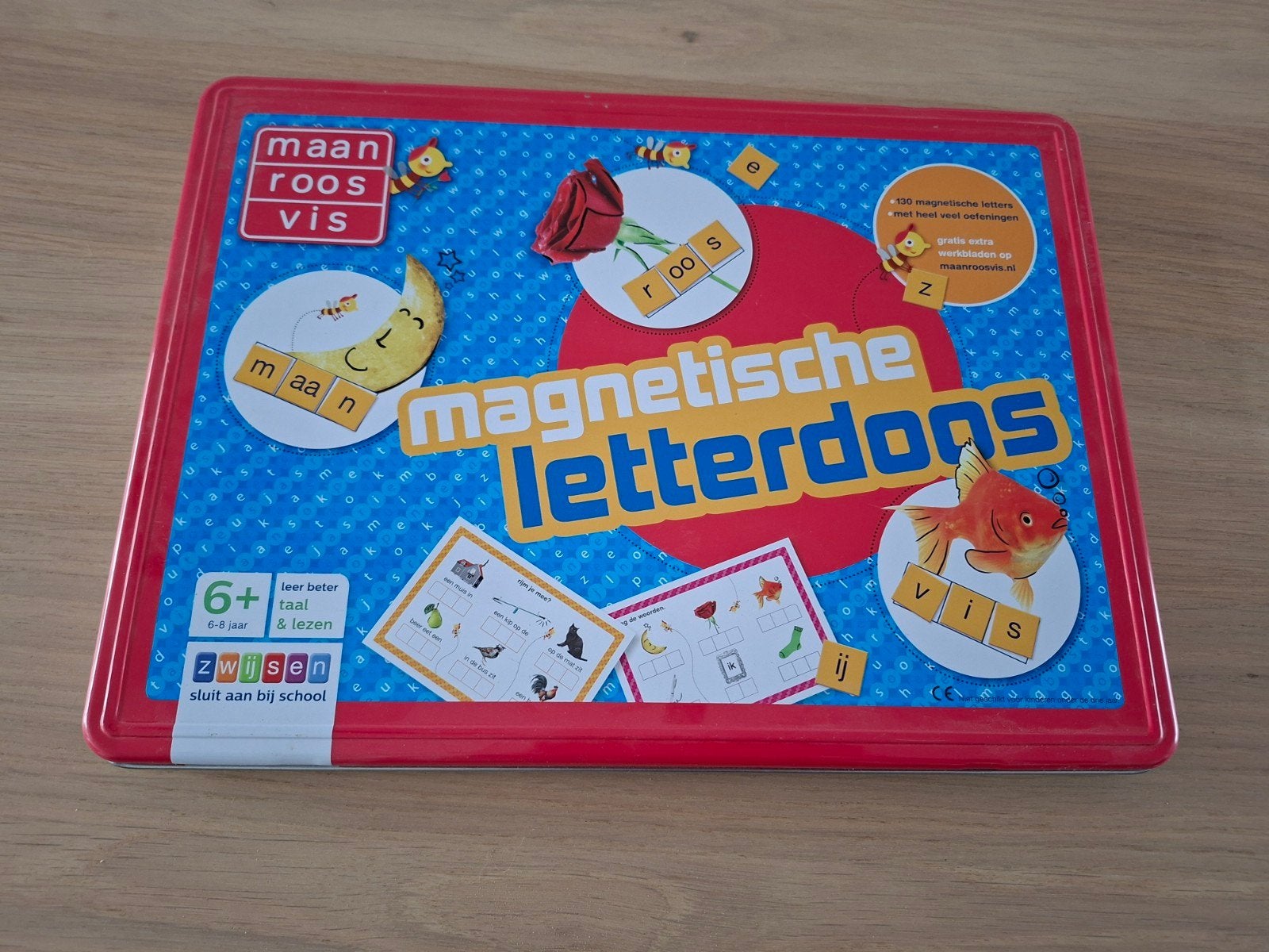 magnetische letterdoos maan/ roos/vis, Kinderen en Baby's, Ophalen of Verzenden, Zo goed als nieuw, Taal en Lezen