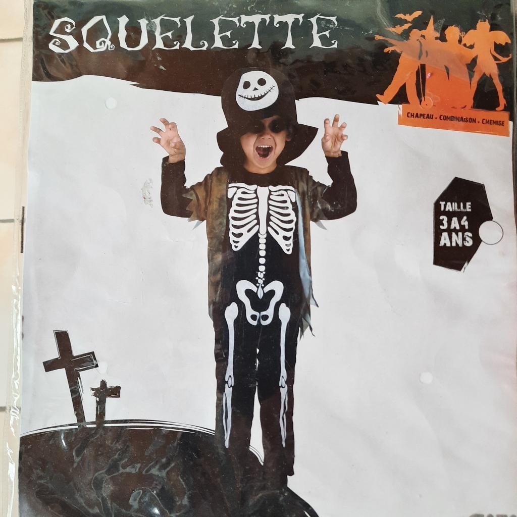 Déguisement costume de squelette, T 3-4 ans, Enlèvement, Utilisé, 104 ou plus petit, Garçon ou Fille