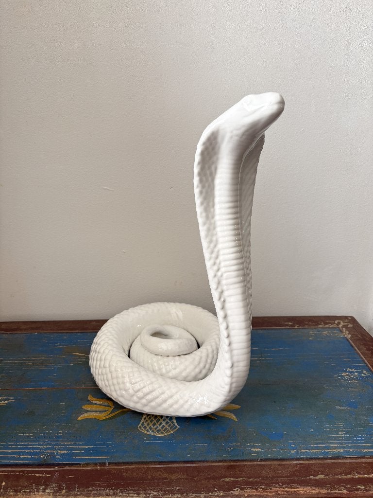 Vintage witte keramische cobra slang | Hollywood Regency, Wit, Beeld, Ophalen of Verzenden, 40 cm