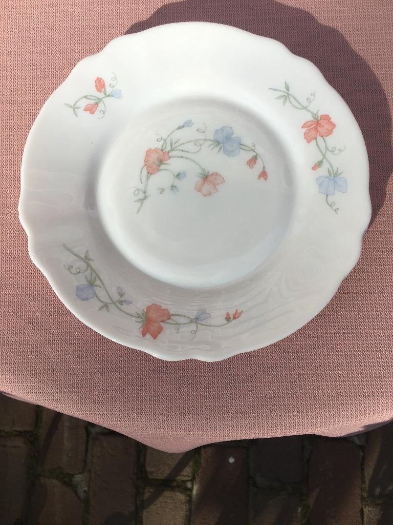 ARCOPAL BORDEN ROZE EN BLAUWE BLOEMEN ZO GOED ALS NIEUW, Enlèvement ou Envoi, Comme neuf, Verre, Assiettes(s)