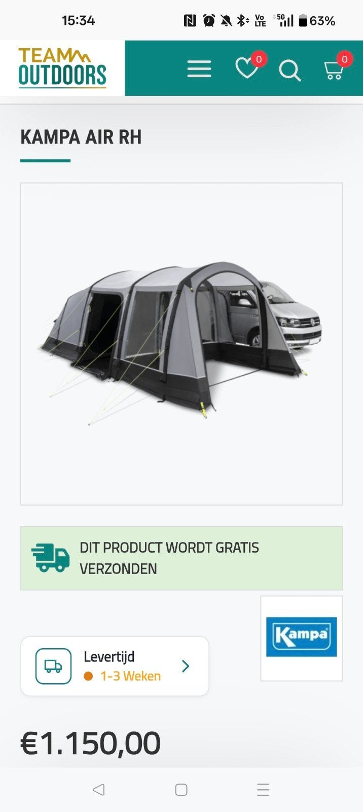 kampa air RH, Caravans en Kamperen, Tenten, Ophalen