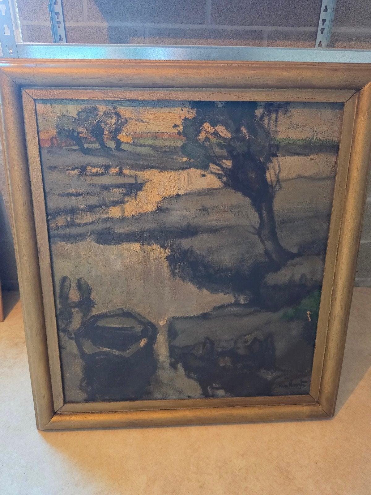 Grande peinture ancienne signée J. VANHOOST – Paysage, Antiquités & Art, Enlèvement, Paysage, Toile