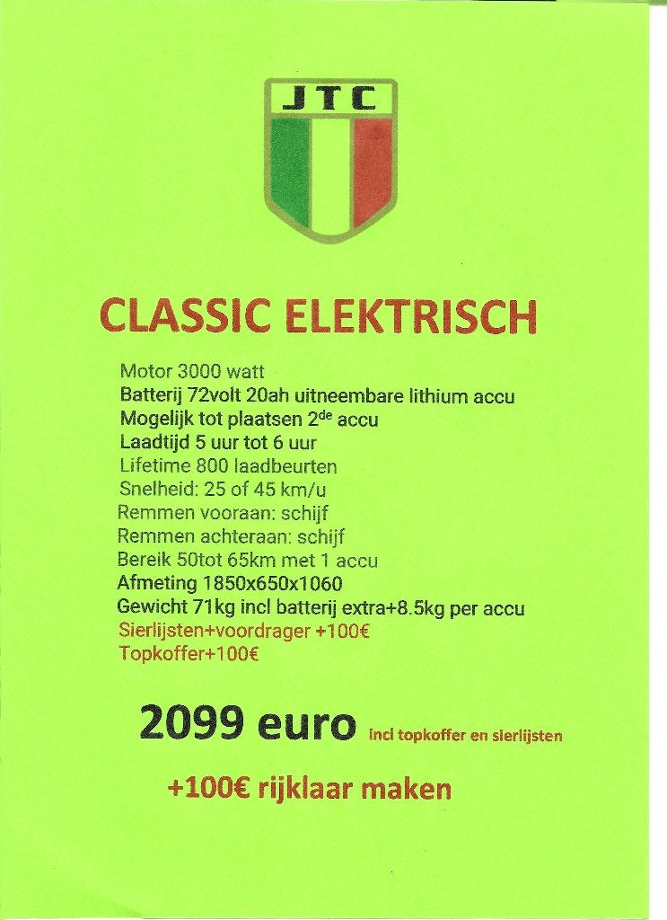jtc classic elektrisch in klasse A of B 1899€, Vélos & Vélomoteurs, Scooters | Marques Autre, Neuf, Jtc, Enlèvement, Électrique