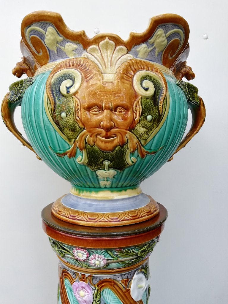 Enorme Art Nouveau cachepot op zuil, Nimy Mouzin Lecat 118cm, Antiquités & Art, Enlèvement