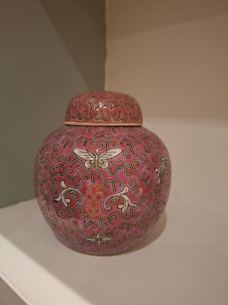 Decoratieve stijlvolle roze Chinese gemberpot, Antiek en Kunst, Ophalen of Verzenden