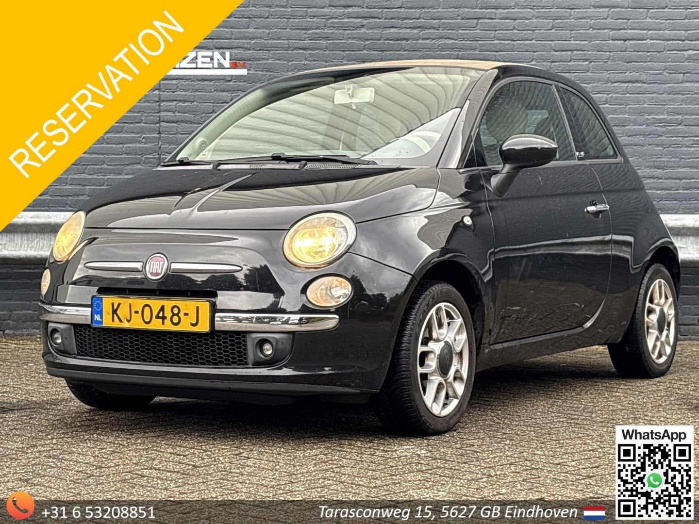 Fiat 500C 1.4 Lounge Cabrio | Airco |, Zwart, Bedrijf, Handgeschakeld, Verwarmde buitenspiegels