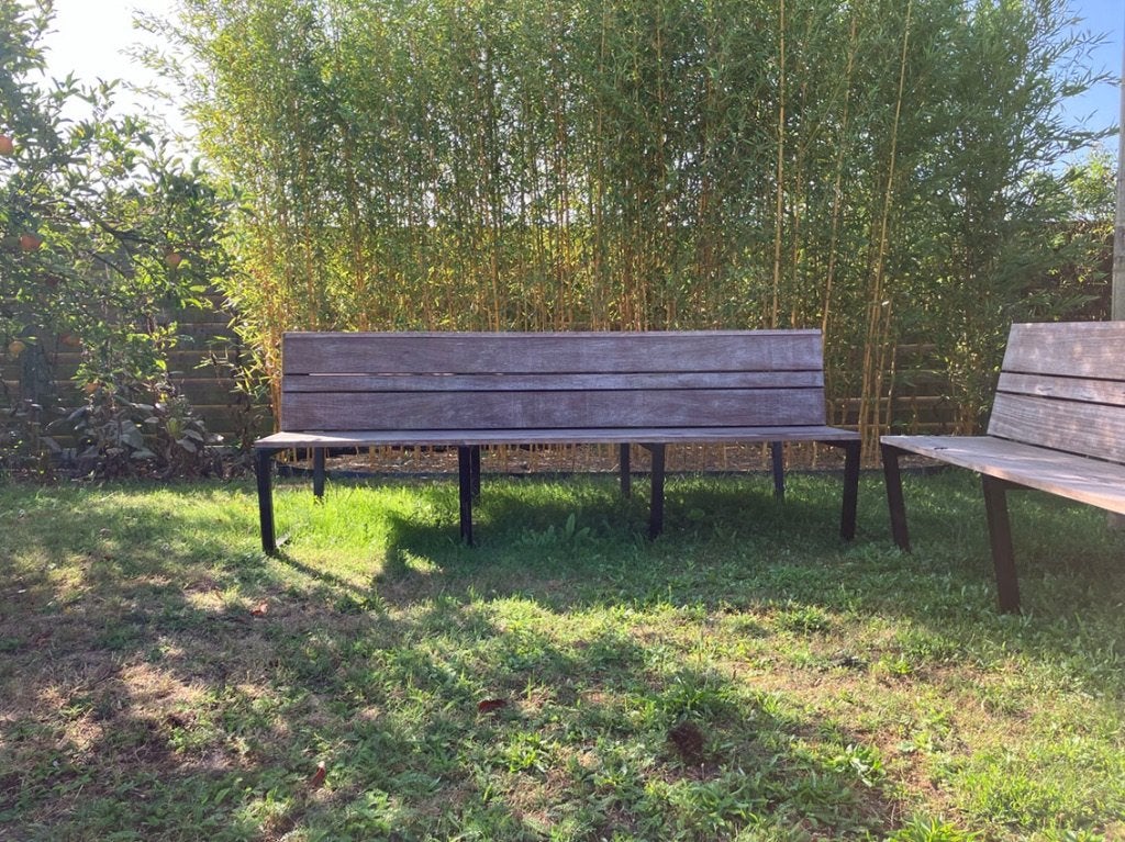 Dubbele zitbanken tuin, Jardin & Terrasse, Banque, Comme neuf, 8 places, Sets de jardin